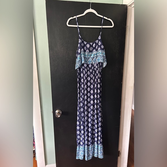 Blue Patterned Pink Rose Dress - Picture 1 of 2